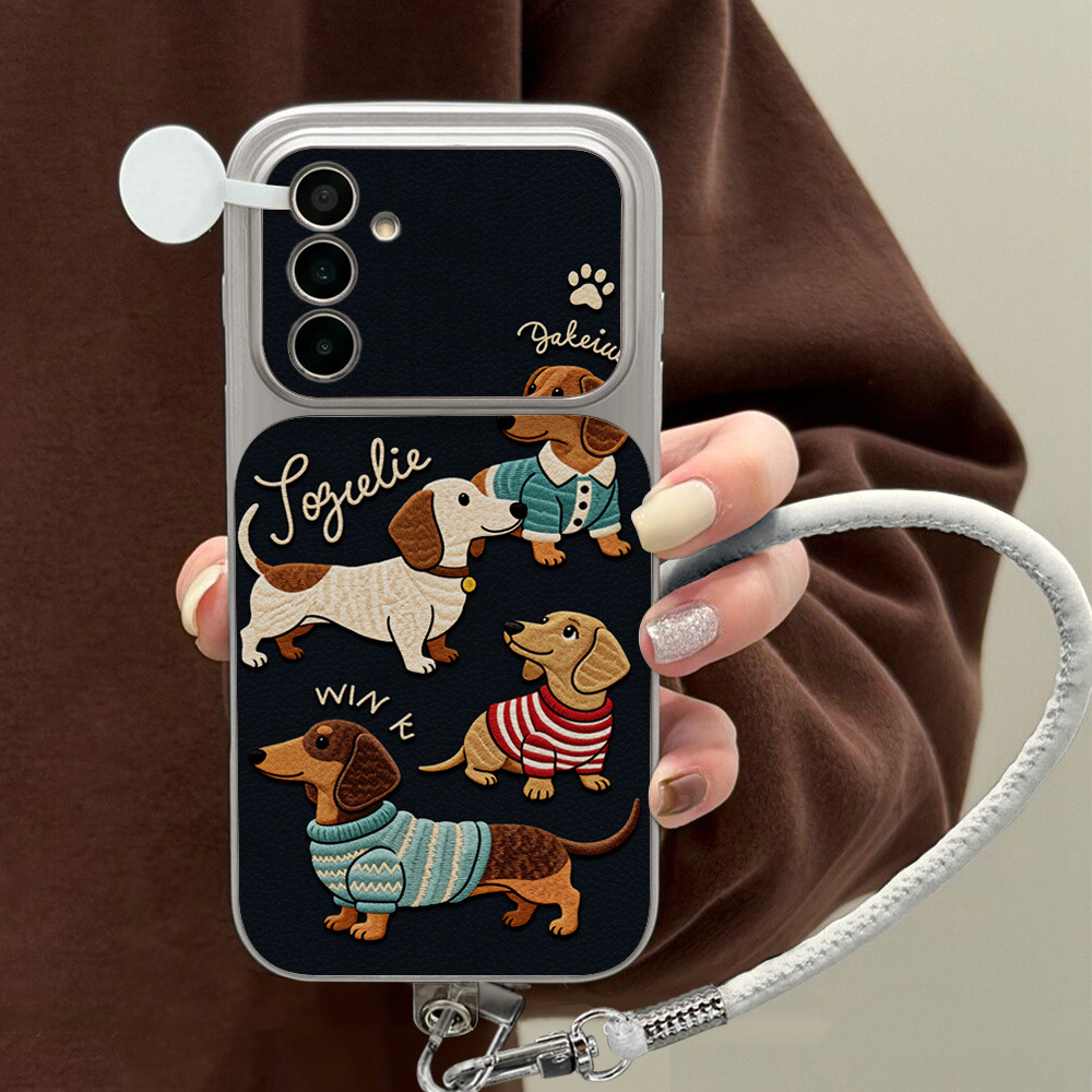 Camera Leather Case - Karikatür Dachshund Desenli Samsung A56 A55