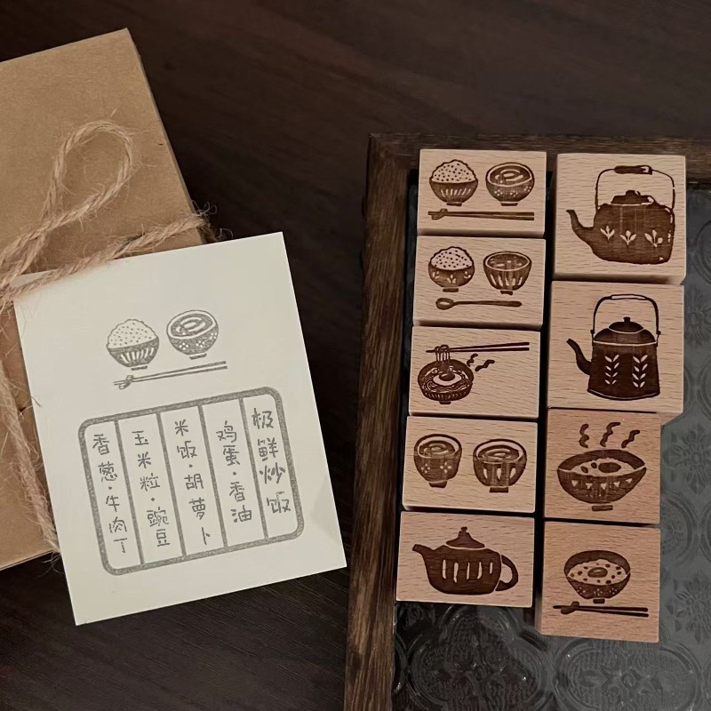 Vintage Collectible Stamps - Vintage Günlük Yaşam Çaydanlık Kase Ahşap