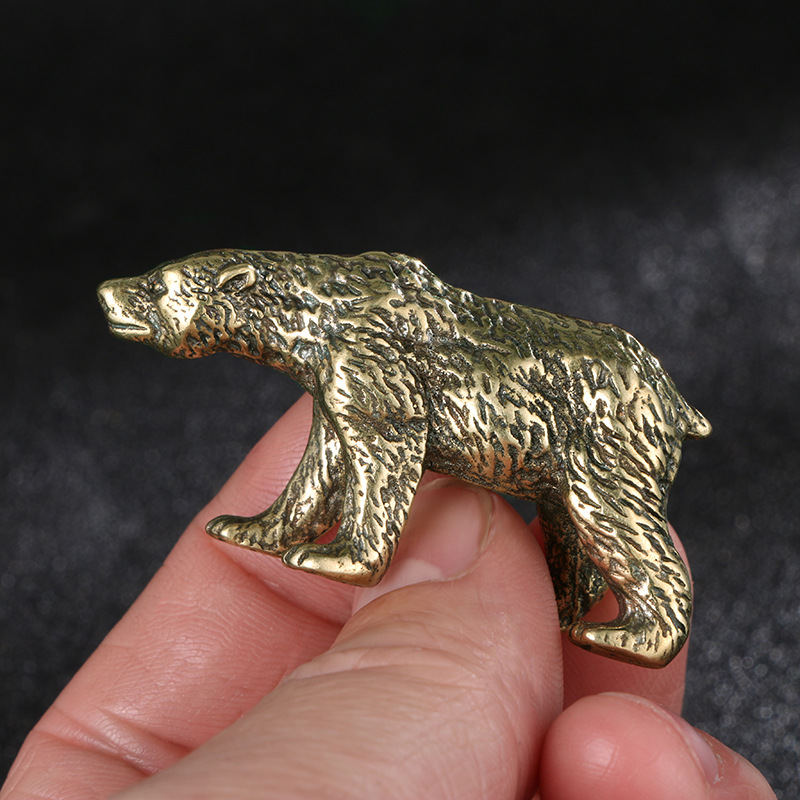 Vintage Collectible Bears - Vintage Çin Masif Pirinç Ayı Heykeli,