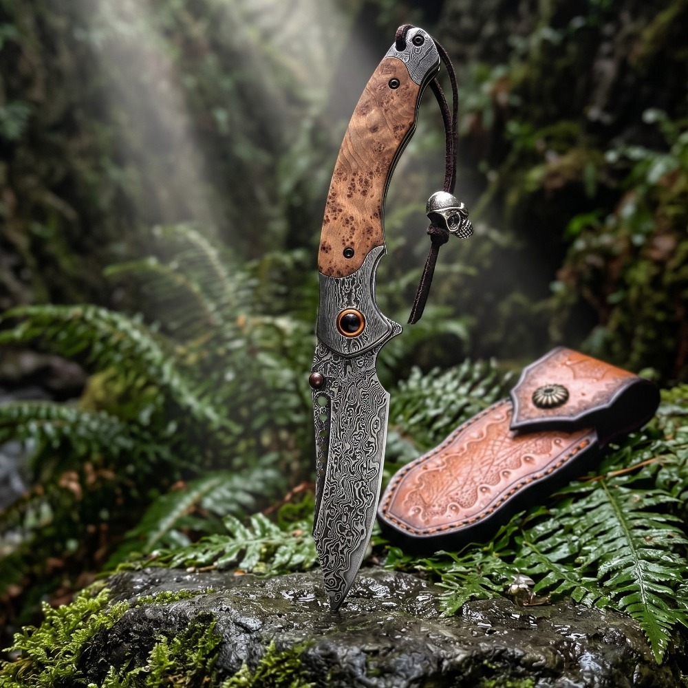 Collectible Vintage Tools - Yüksek Sertlikte Şam Desenli Katlanır Bıçak
